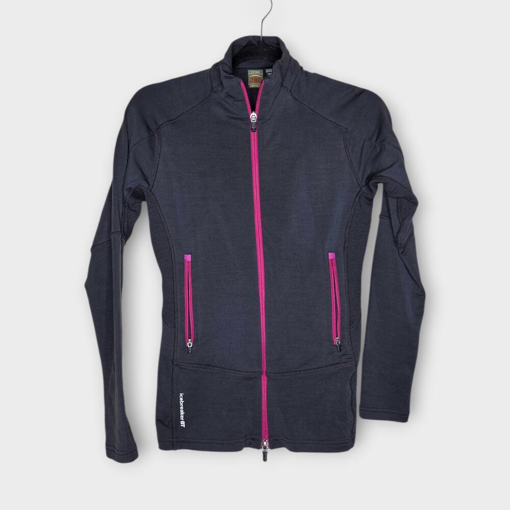 IcebreakerGT 280 Merino Wool Full Zip Up Sweater Jacket Gray Pink Women's Sm